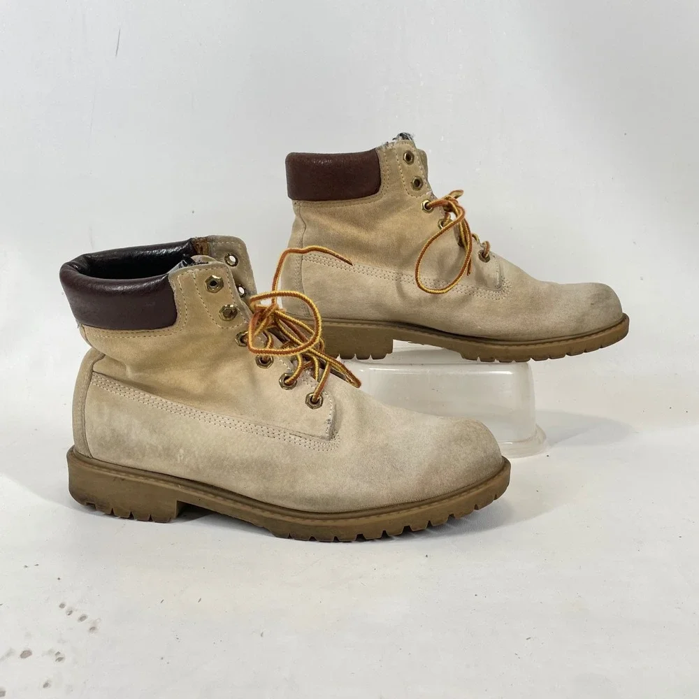 Wolverine Mens Tan Suede Work Boots Made in USA Vintage Lug Sole Size 6.5-7.5